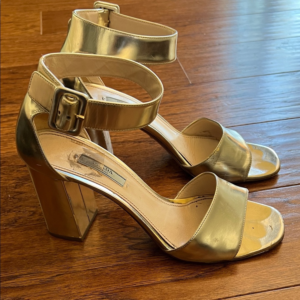 Prada Women's Metallic Gold Heels